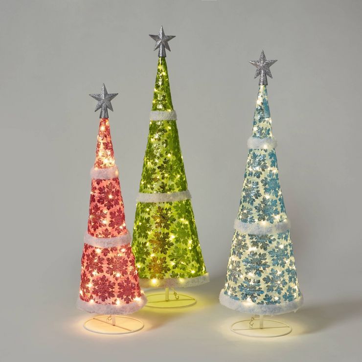 3pk Collapsible Christmas Trees with Stars LED Novelty Sculpture Light - Wondershop™ | Target
