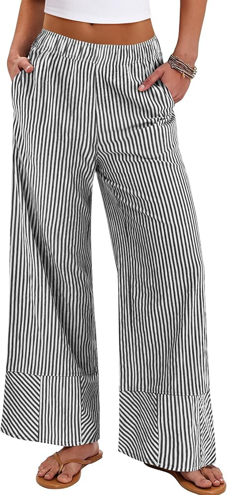 ANRABESS Womens Gingham Pants Checkered Plaid Striped Boxer Wide Leg Palazzo Pants Lounge PJ Bott... | Amazon (US)