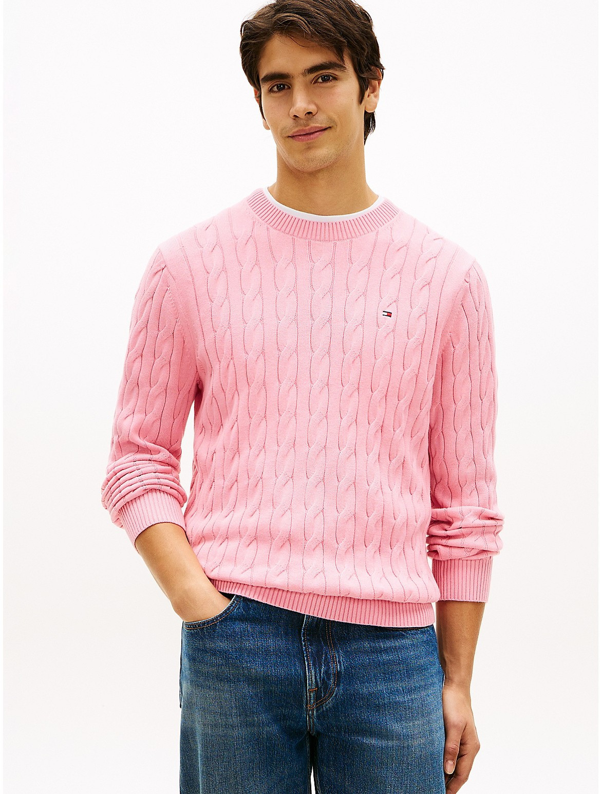 Tommy Hilfiger Men's Cable Knit Crewneck Sweater - Pink - XL | Tommy Hilfiger (US)