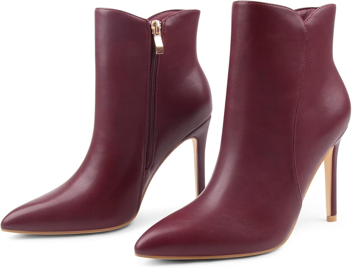 JOY IN LOVE Women's Ankle Boots 4 inch Stiletto High Heels Pointed Toe Zipper Boots | Amazon (US)