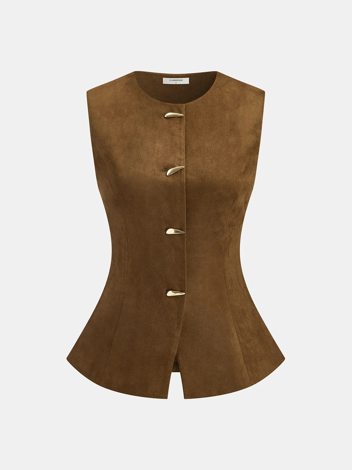 Metal Button Suede Effect Vest | Commense