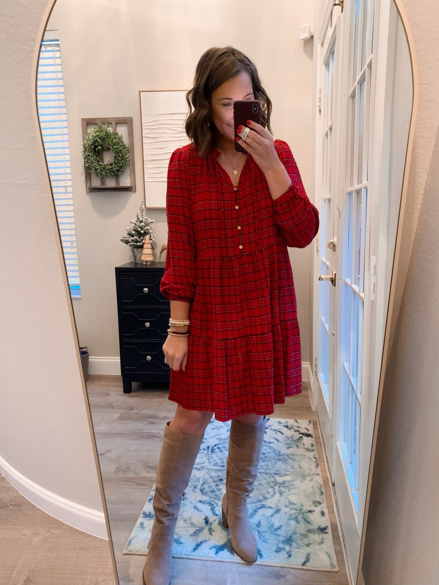 loft red plaid dress Red Plaid Shimmer Dress  Life According to Jamie