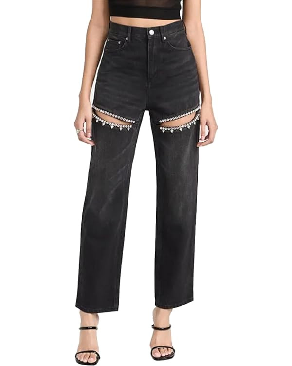 Women's Y2k Baggy Ripped Jeans High Waist Loose Rhinestone Distressed Wide Leg Pants for Women St... | Amazon (US)