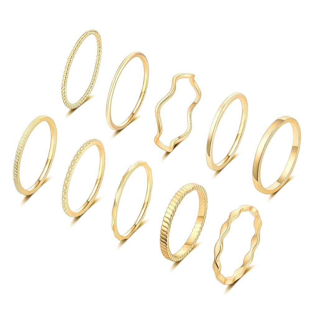 WFYOU 10 Pcs 1-2mm 18K Gold Plated Simple Rings for Women Band Knuckle Stacking Midi Rings Elegan... | Amazon (US)