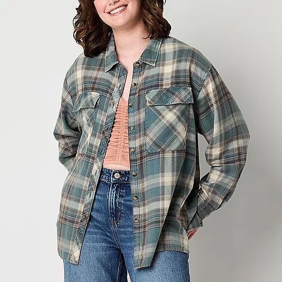 Arizona Juniors Womens Long Sleeve Flannel Shirt | JCPenney