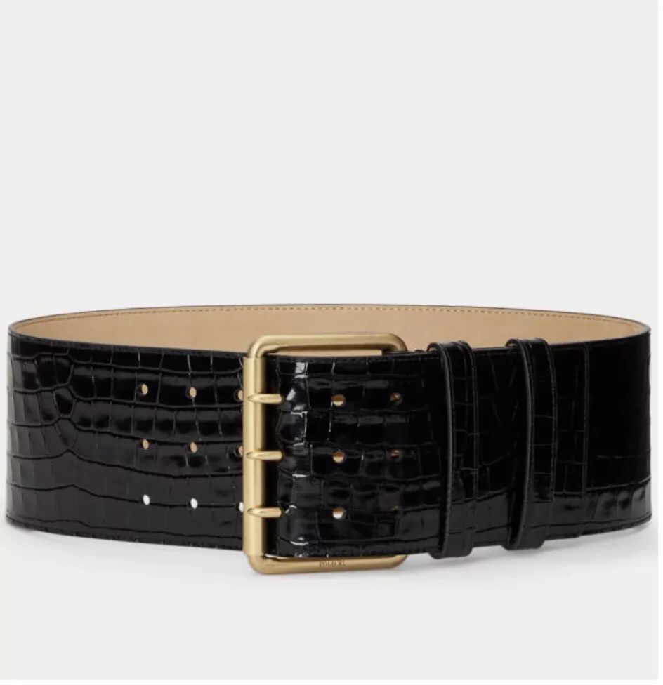 Ralph Lauren - Polo - Croc-Embossed Triple-Prong Calfskin Belt - Black XXS - NWT  | eBay | eBay US