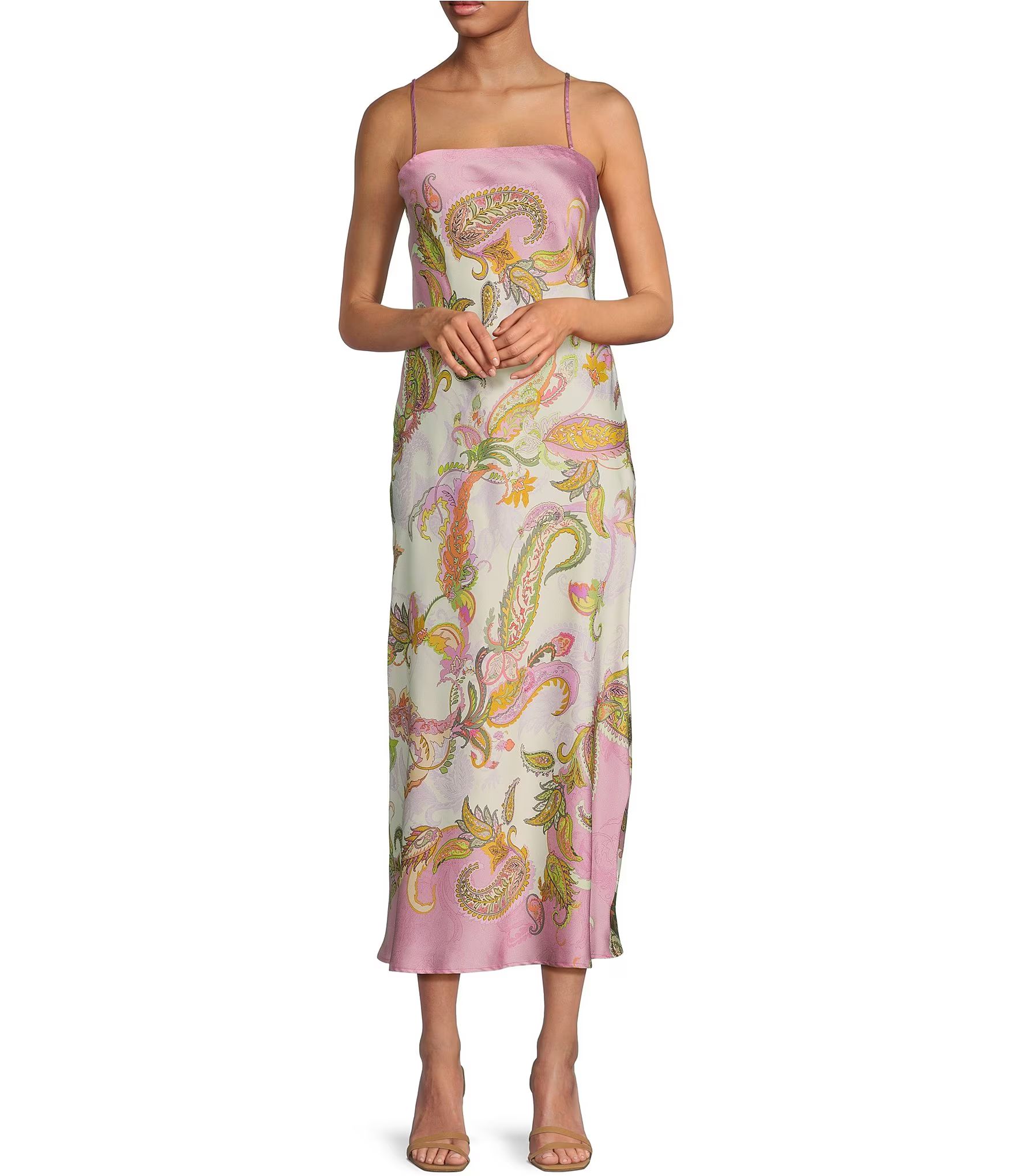 Sara Paisley Printed Satin Midi Slip Dress | Dillard's