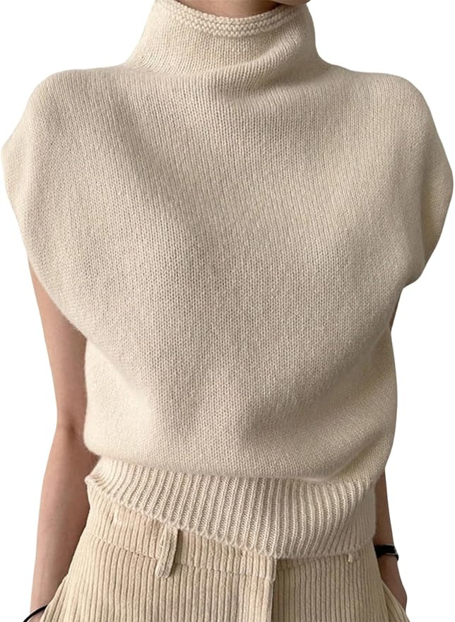 GORGLITTER Women's Mock Neck Sweater Tank Cap Sleeve Trendy Dressy Casual Knit Sweaters Vest | Amazon (US)