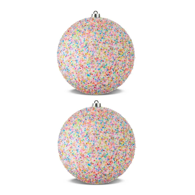 2-Count White Glitter Jumbo Christmas Shatterproof Ornaments with Colorful Beads, 7.87 in, by Hol... | Walmart (US)