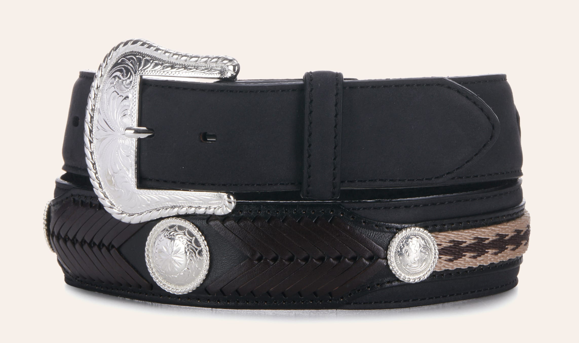 Tony Lama Men's The Duke Black with Embroidery and Conchos Western Belt - 38 - From Cavender's | Cavender's