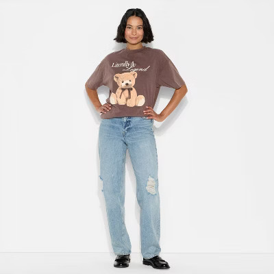 Women's Loose Fit Short Sleeve Crewneck Oversized Graphic T-Shirt - Wild Fable™ Brown Bears XXS | Target