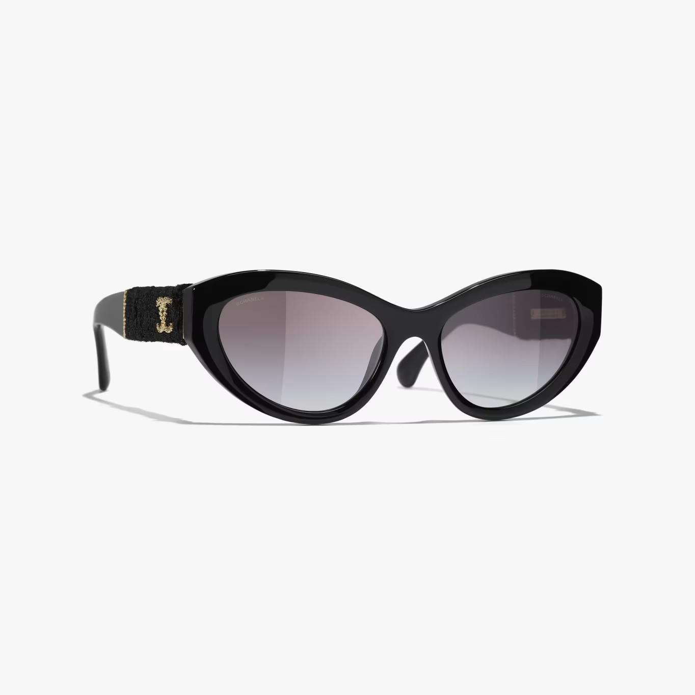 Sunglasses: Cat Eye Sunglasses, acetate & tweed Black — Fashion | CHANEL | Chanel, Inc. (US)