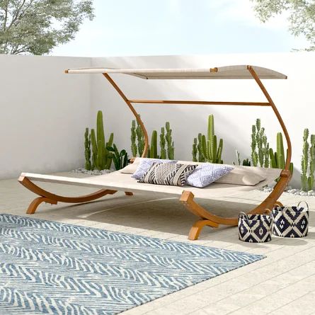 George Oliver Decambra 81" Wide Outdoor Teak Patio Daybed with Cushions | Wayfair | Wayfair North America