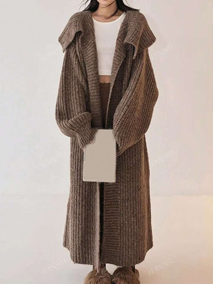 JIANHU High Neck Mid Length Solid Color Casual Cardigan | SHEIN