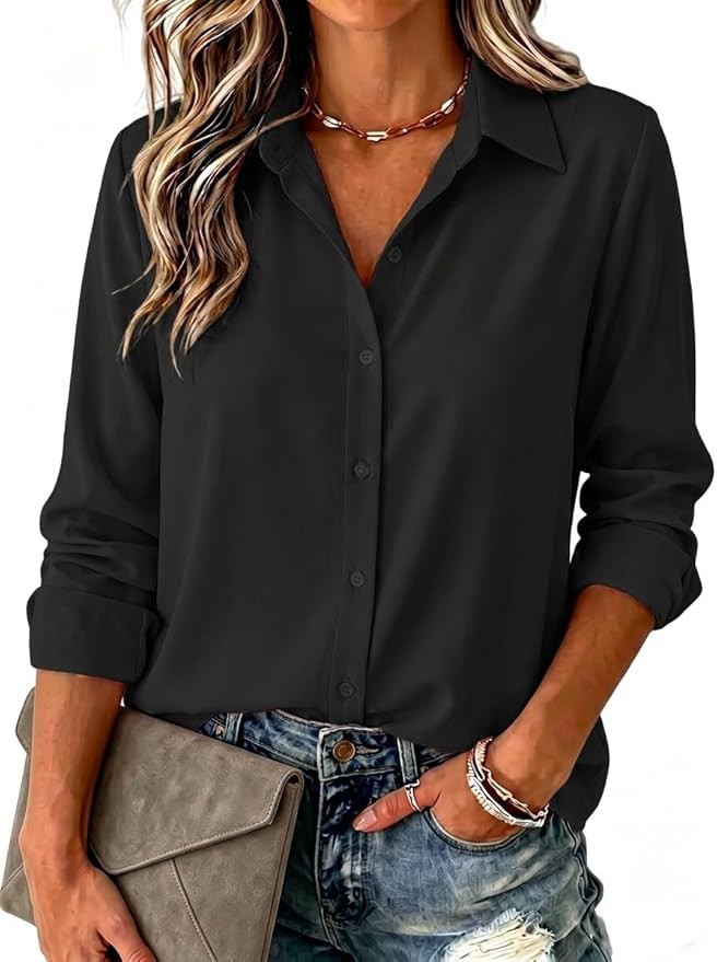 Zeagoo Blouse for Women Dressy Long Sleeve Button Down Shirts Business Casual Outfit Lightweight ... | Amazon (US)