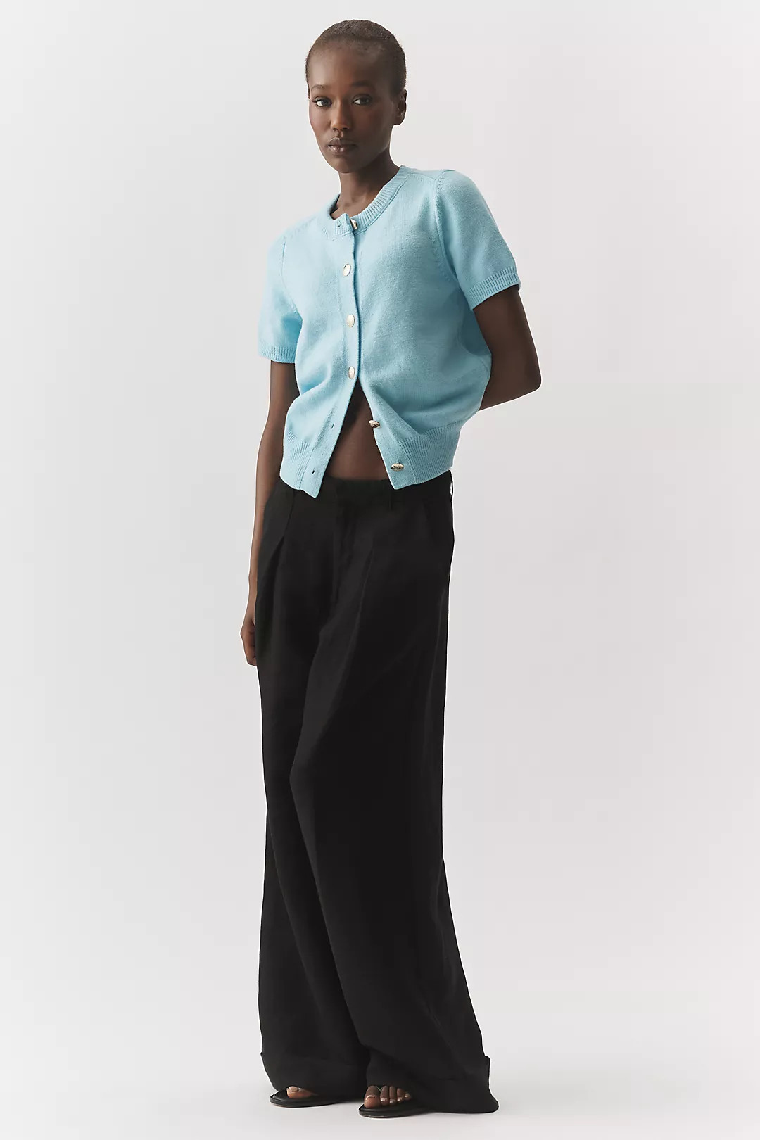 Maeve Short-Sleeve Crew-Neck Cardigan Sweater | Anthropologie (US)