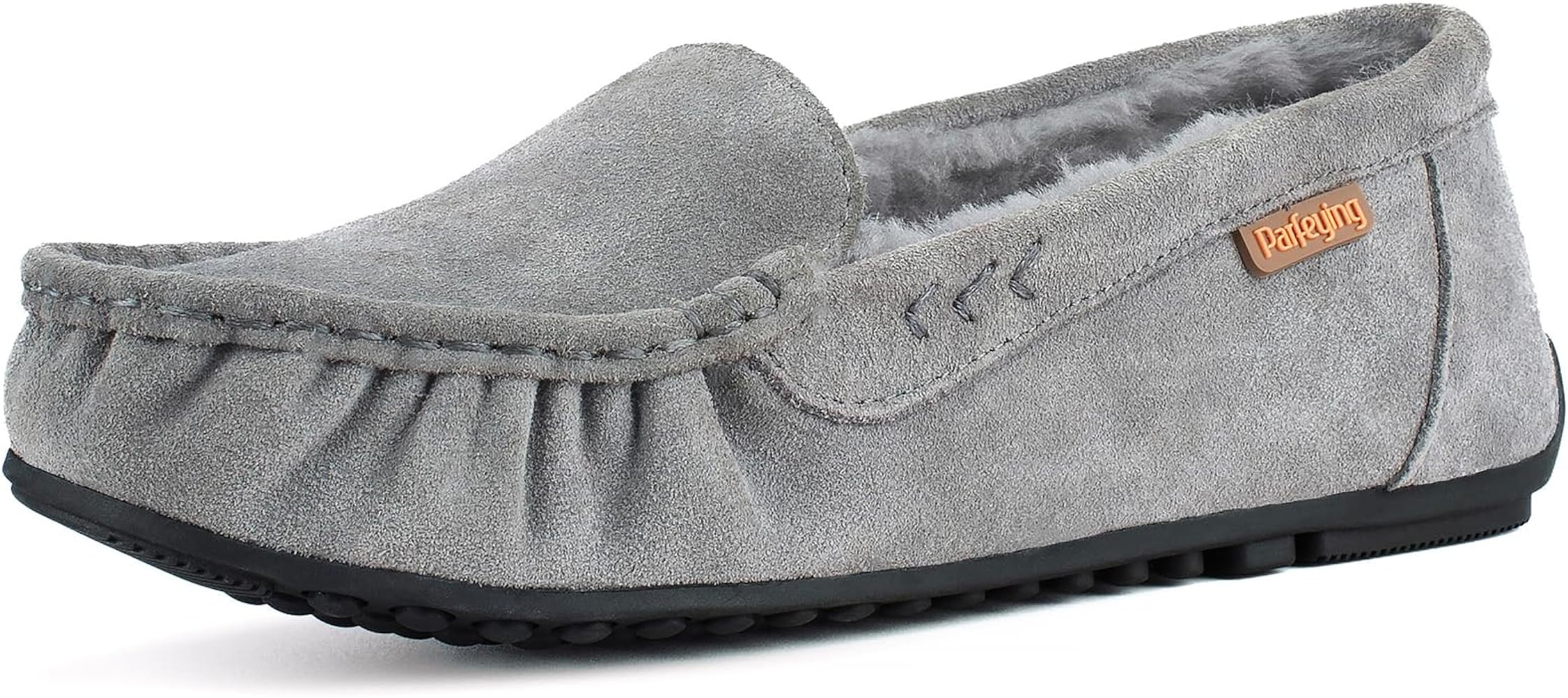 Parfeying Women's Sheepskin Moccasin Slippers Cow Suede Memory Foam Driving Style Loafers | Amazon (US)