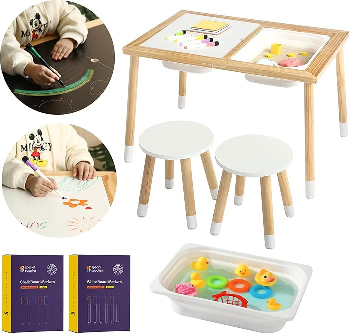 Special Supplies Kid’s Sensory Table Set with Deep Water and Sand Bins, Writable Lids, Chalk an... | Amazon (US)