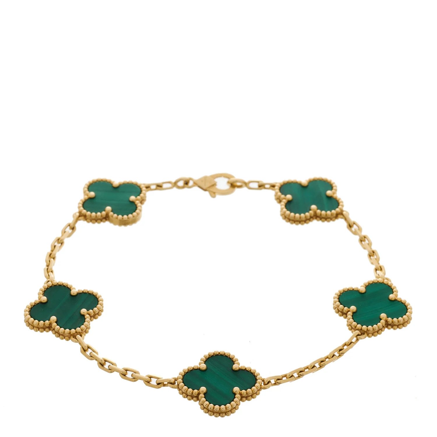 18K Yellow Gold Malachite 5 Motifs Vintage Alhambra Bracelet | FASHIONPHILE (US)