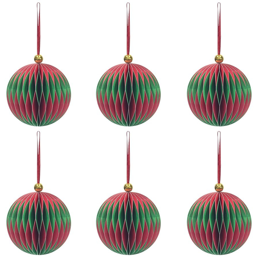 KI Store 6pcs Red and Green Paper Christmas Balls with Magnetic Closing 3.15-Inch Paper Christmas... | Amazon (US)