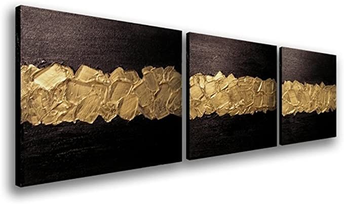 sechars Elegance Canvas Wall Art Modern Handmade Oil Painting Black and Gold Abstract Artwork Woo... | Amazon (US)