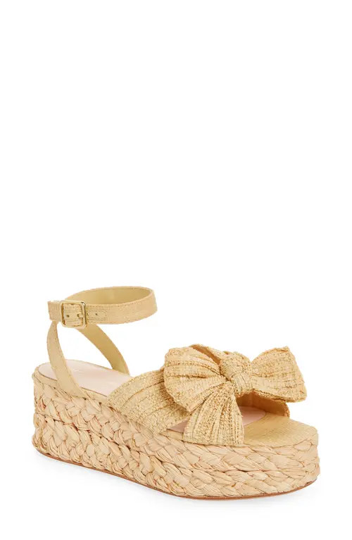 Loeffler Randall Gaby Pleated Bow Braided Raffia Platform Sandal in Natural at Nordstrom, Size 10 | Nordstrom
