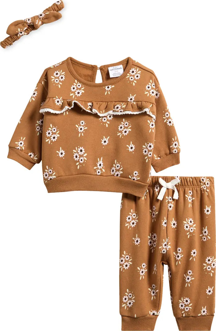 Floral Sweater, Joggers & Headband Set | Nordstrom Rack