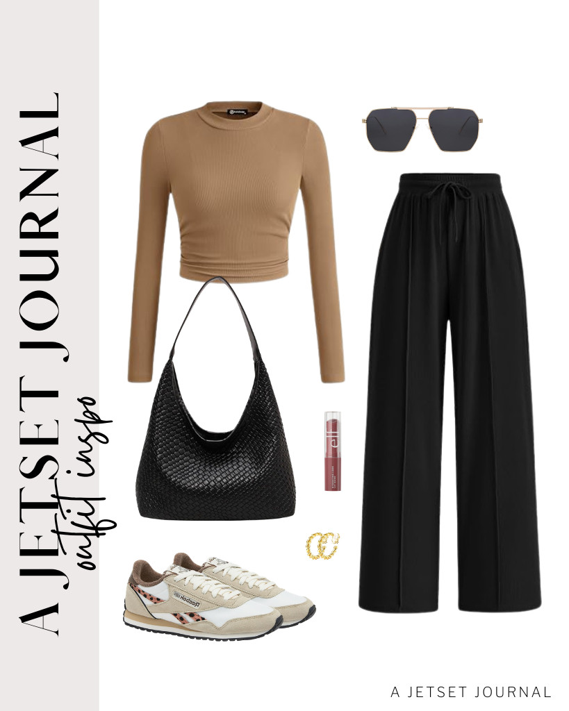 This brown-and-black two-piece outfit has become my new obsession. The large-capacity bag and SOJOS sunglasses are the perfect accessories for this look. Slip on a pair of Reebok sneakers, and you’re good to go. 

 #LTKSeasonal #LTKSaleAlert #LTKTravel