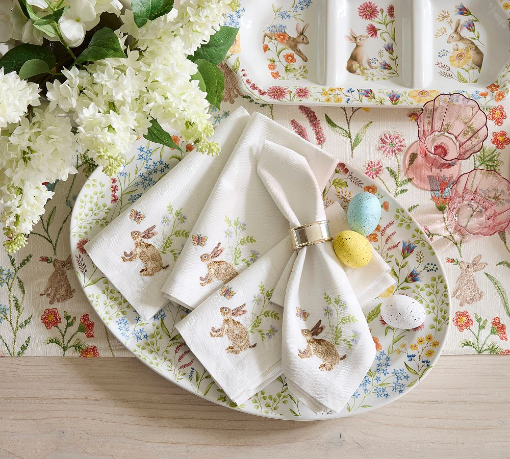 Bunny Embroidered Cotton Napkins - Set of 4 | Pottery Barn (US)