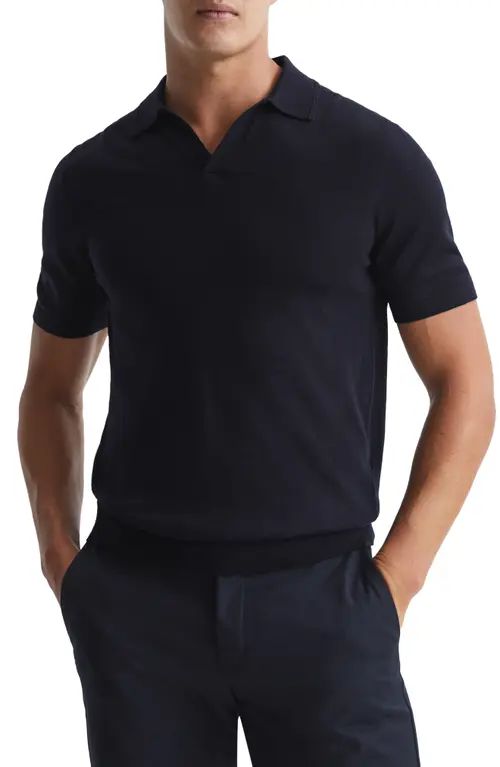 Reiss Duchie Johnny Collar Short Sleeve Wool Polo Sweater in Navy at Nordstrom, Size X-Large | Nordstrom