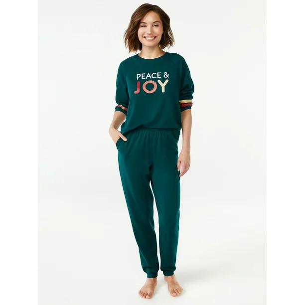 Joyspun Women's French Terrycloth Holiday Pajama Gift Set, 2-Piece, Sizes up to 3X - Walmart.com | Walmart (US)