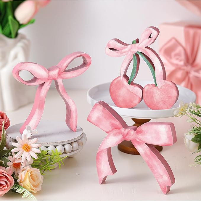 Lineshading 3 Pcs Pink Bow Coquette Room Decor Valentine Day Decor Wooden Sign Preppy Room Party ... | Amazon (US)