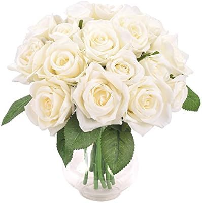 Aonewoe Artificial Flowers 2 Bouquets 18 Rose Head Rose Fake Flowers Bridal Bouquets for Wedding ... | Amazon (US)