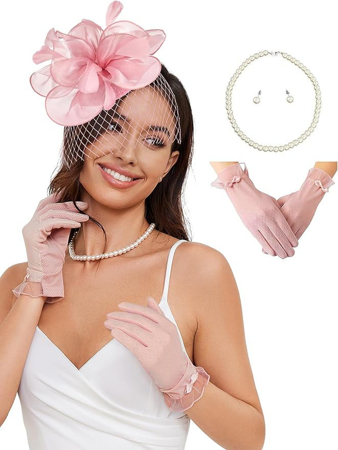 Ibeauti Juego de sombreros tocados con guantes de encaje Screentouch para mujer, fiesta de té, c... | Amazon (US)