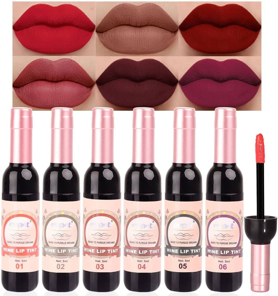 evpct 6Pcs Wine Bottle Lip Tint Stain Set Long Lasting Lipstick 24 hour Waterproof for Women, Rub... | Amazon (US)