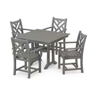 POLYWOOD Chippendale 5 -Piece Slate Grey Patio Dining Set Plastic Square Table with 4 Stationary ... | Lowe's