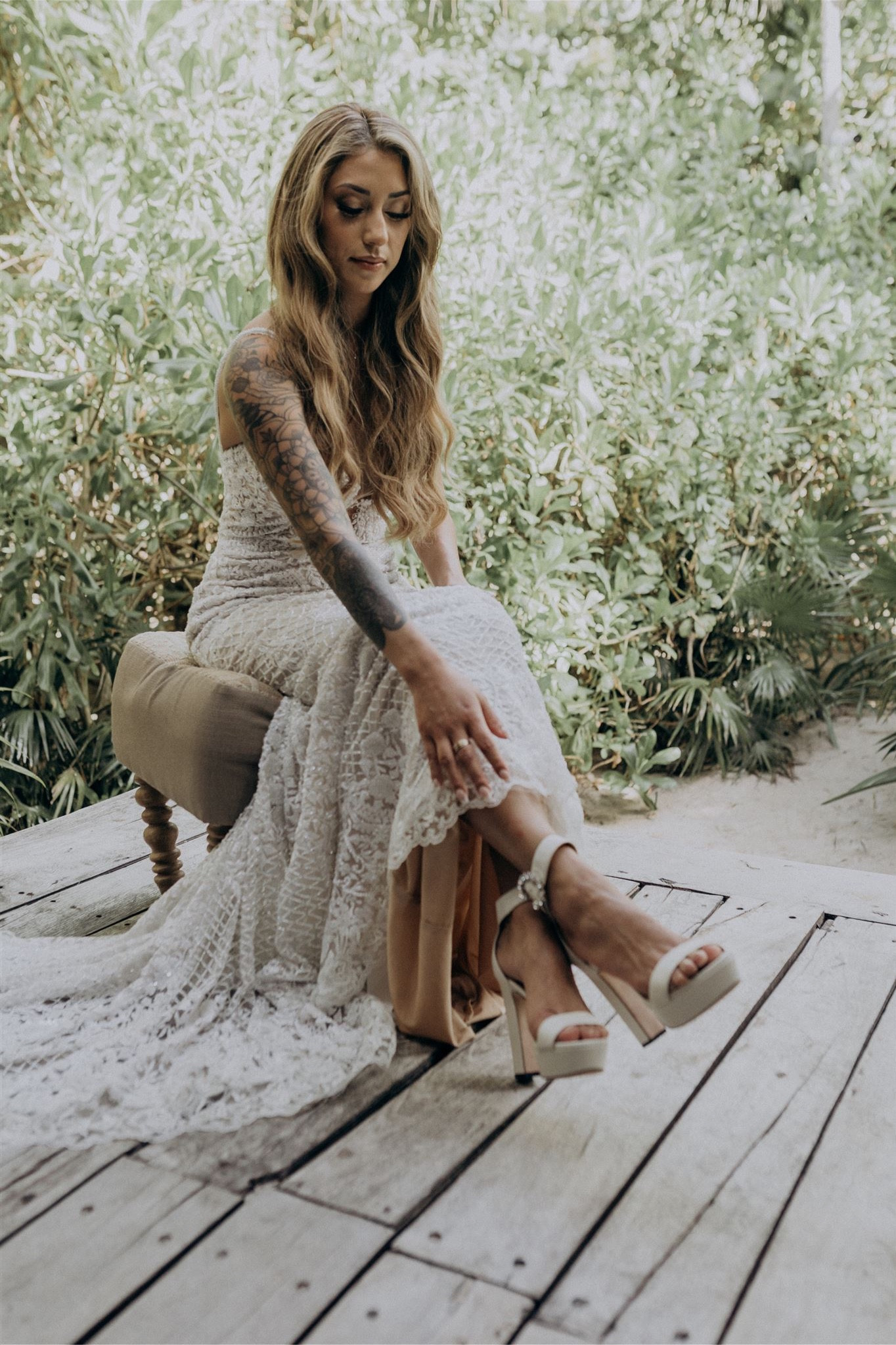 Every bride needs a pair of Jimmy Choos! Even though I didnt wear these walking down the aisle, since it was sand, I still bought them to complete my look 👠 
I got mine on sale at Saks 5th Ave, and I’m not finding them on another site so I linked other ones I love for bridal looks. 

My style was: 
Mionne 120MM Leather Platform Sandals
Color: LATTE CRYSTAL
Size: 38 (8)


#LTKshoecrush #LTKwedding #LTKbeauty