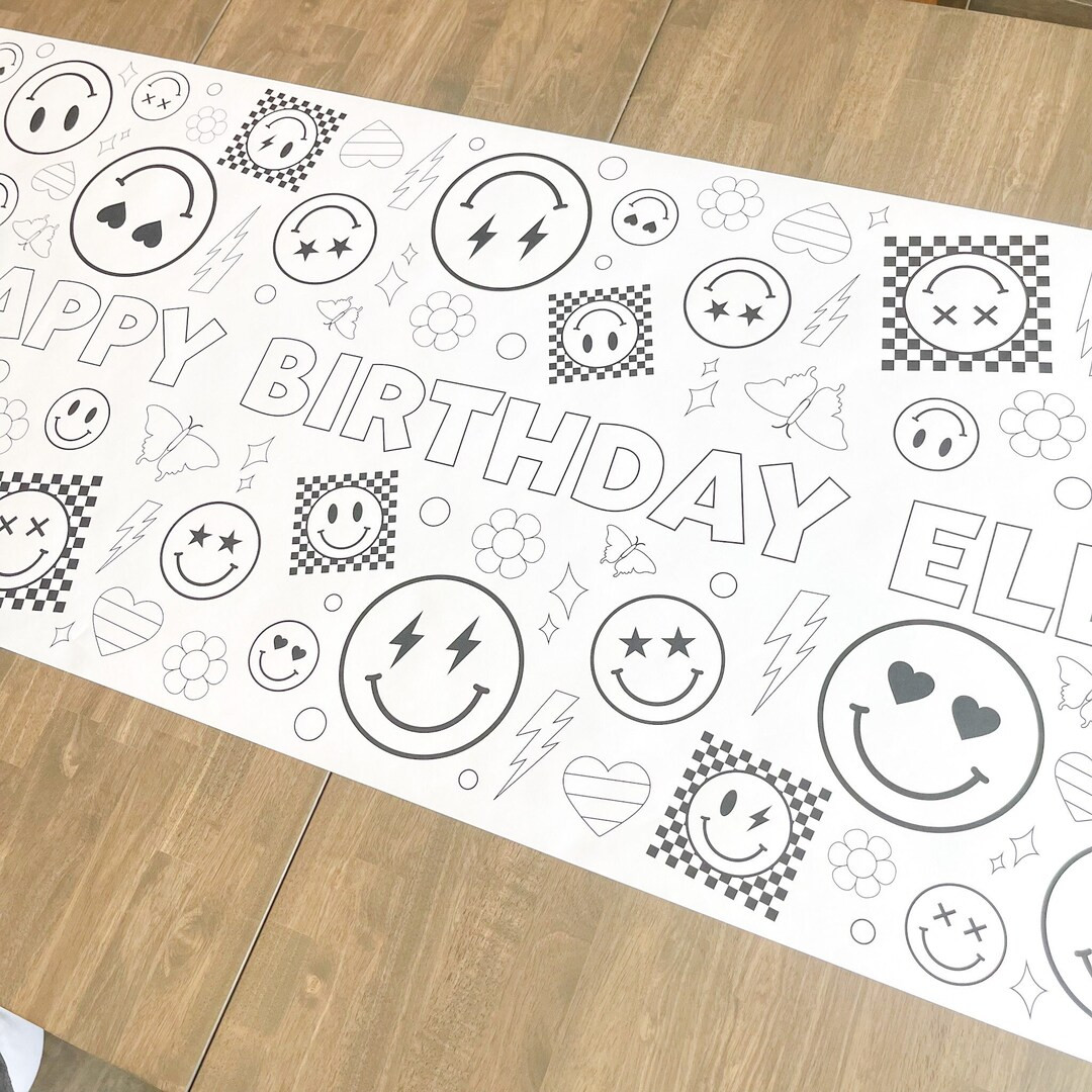 Smiley Face Coloring Table Runner, Happy Girl Birthday Coloring Page, Smiley Giant Coloring Poste... | Etsy (US)