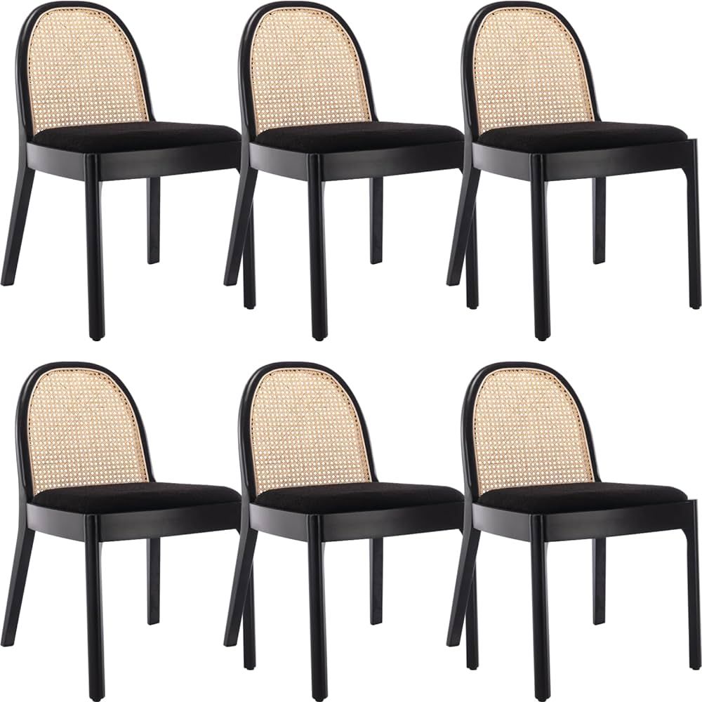 Ya-Home Mid Century Dining Chairs Set of 6, Accent Rattan Sherpa Fabric Side Chairs Kitchen Chair... | Amazon (US)
