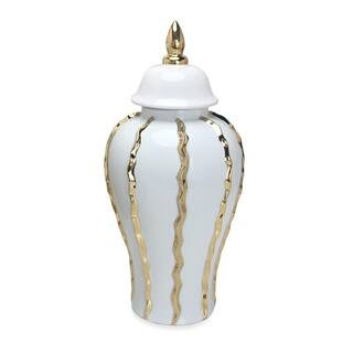 8.50 in. W x 15.00 in. H Elegant White Ceramic Ginger Jar with Gold Accents - Timeless Home Decor | The Home Depot