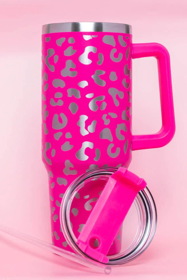 Sippin' Pretty Hot Pink Leopard 40 oz Drink Tumbler With Lid And Straw | Pink Lily