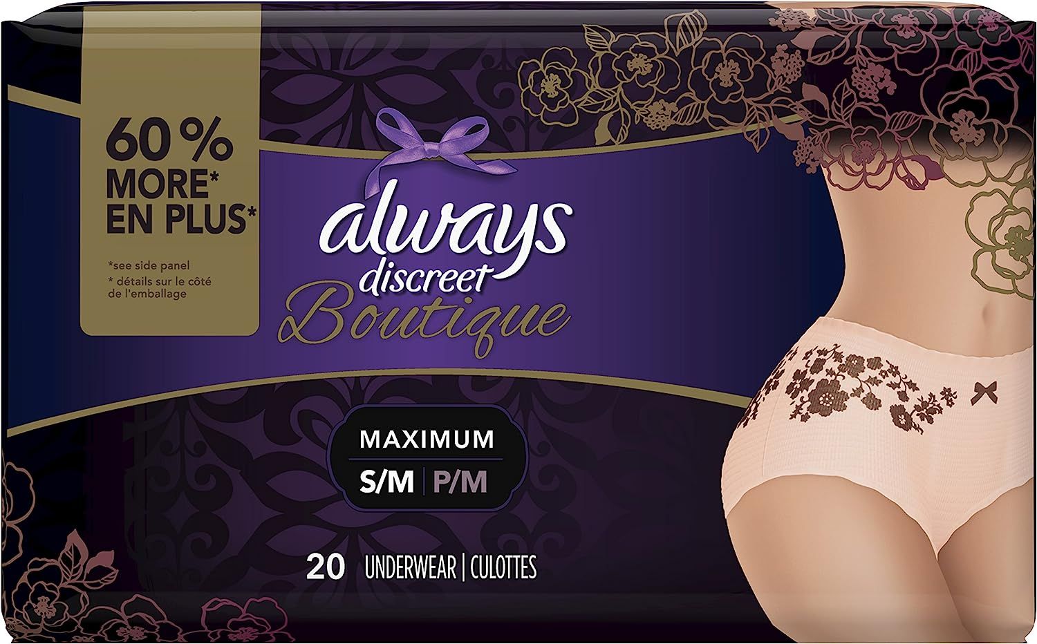 Always Discreet Boutique Incontinence & Postpartum Underwear for Women, Peach, Small/Medium, 20 C... | Amazon (US)