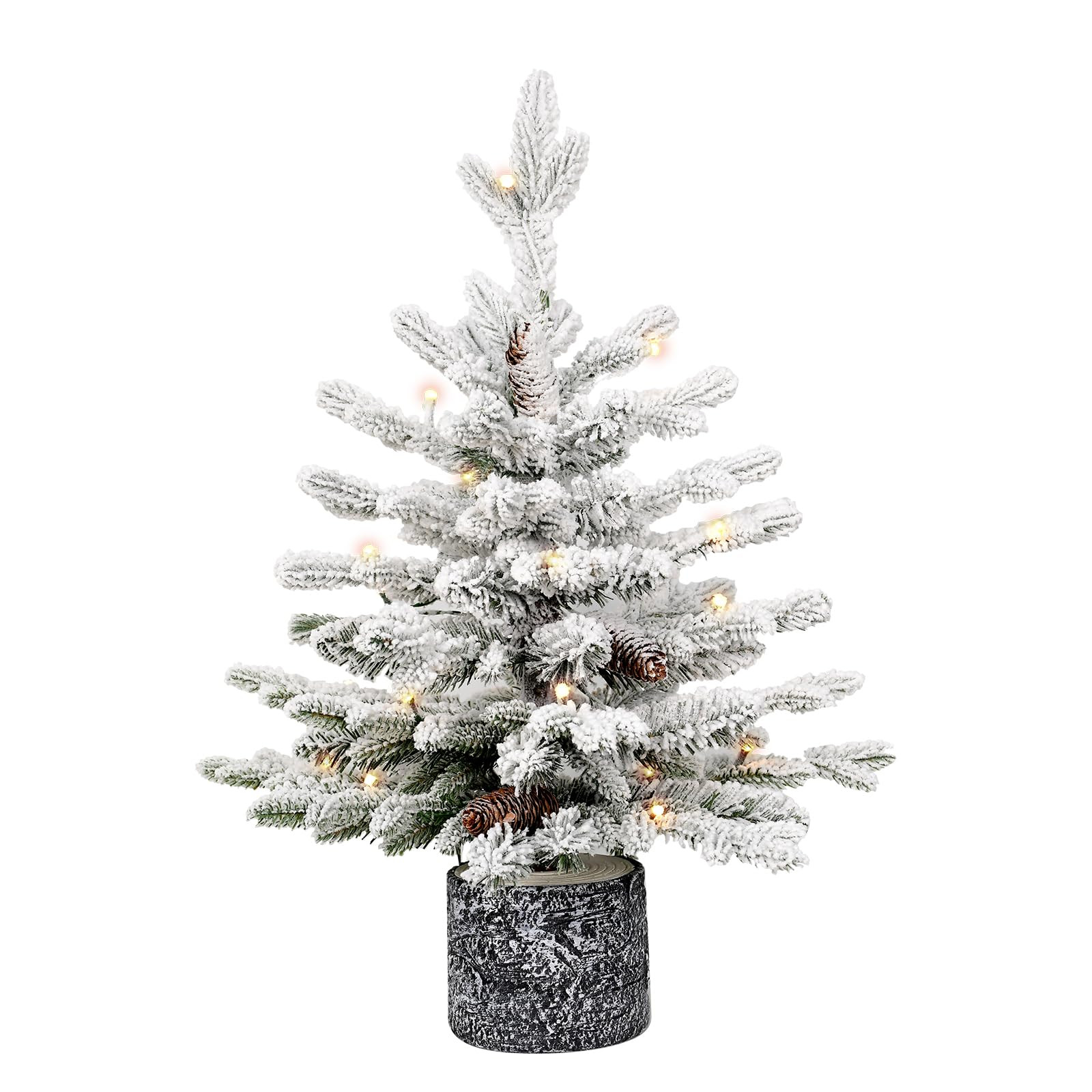 2FT Pre-lit Potted Flocked Christmas Tree, Snow Frosted Mini Tabletop Artificial Christmas Tree w... | Amazon (US)