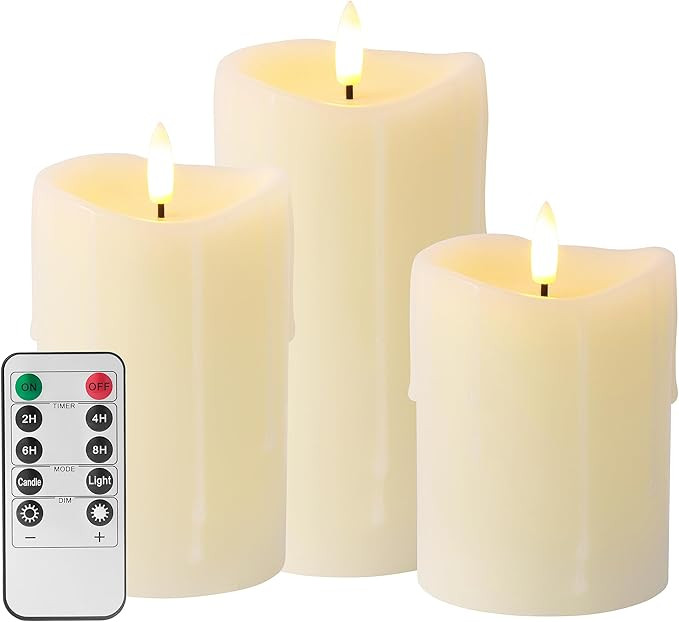 Ivory Flameless Candles with Remote and Timer, Real Wax Made Wax Drip LED Pillar Candles Battery ... | Amazon (US)