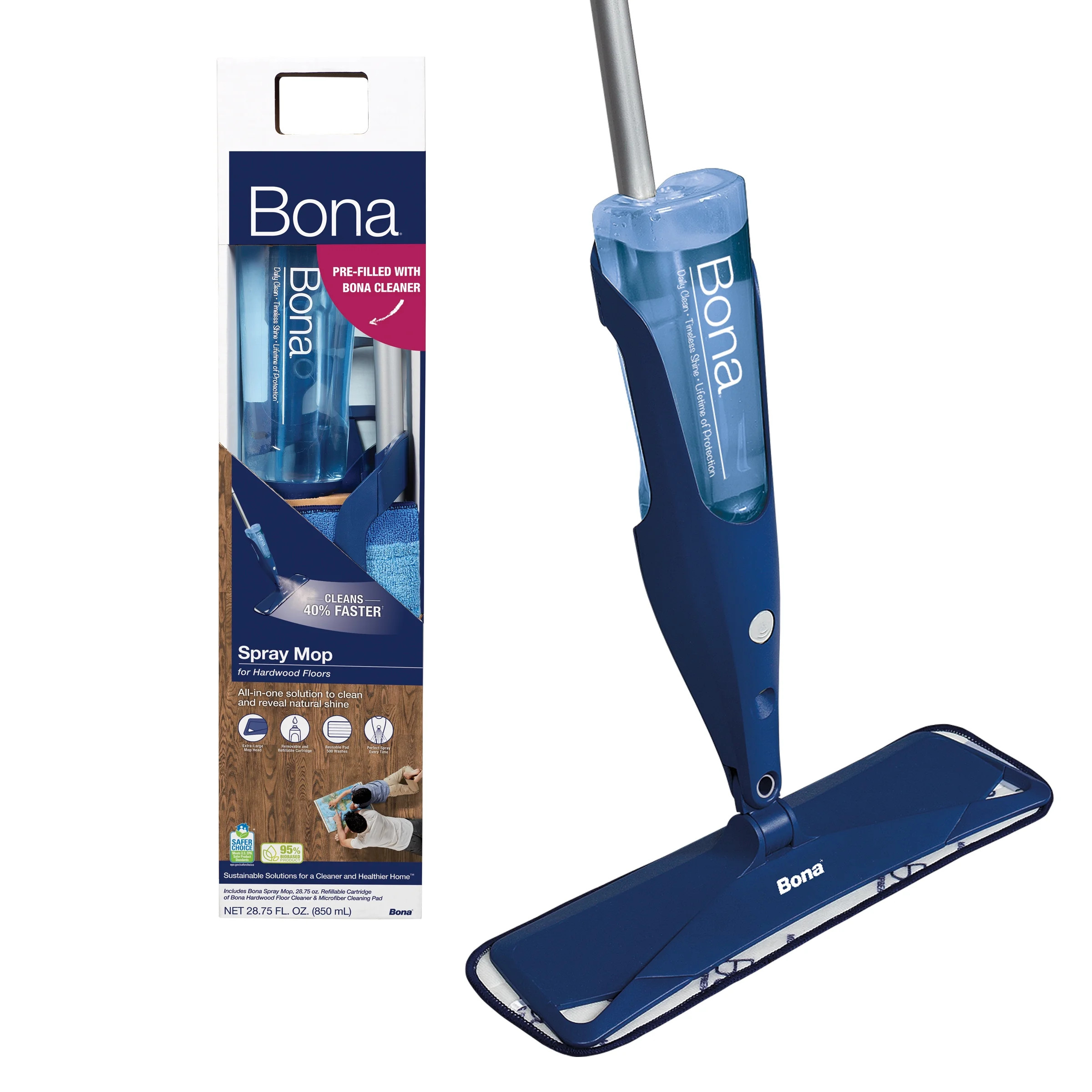 Bona Spray Mop for Hardwood Floors, with Refillable Cartridge & Washable Microfiber Pad | Walmart (US)