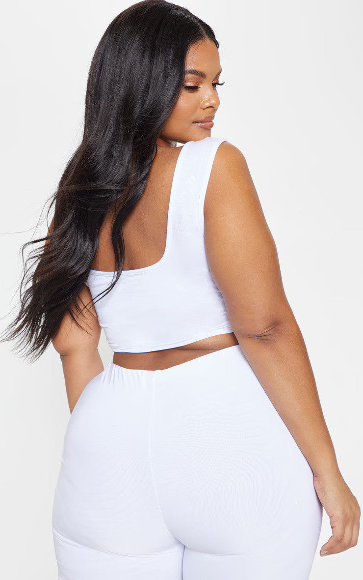 Plus White Basic Jersey Square Neck Crop Tank | PrettyLittleThing US