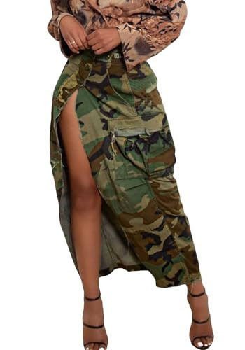 Voghtic Camo Skirt with High Split, Camo Skirt, Army Fatigue Skirts for Women | Amazon (US)
