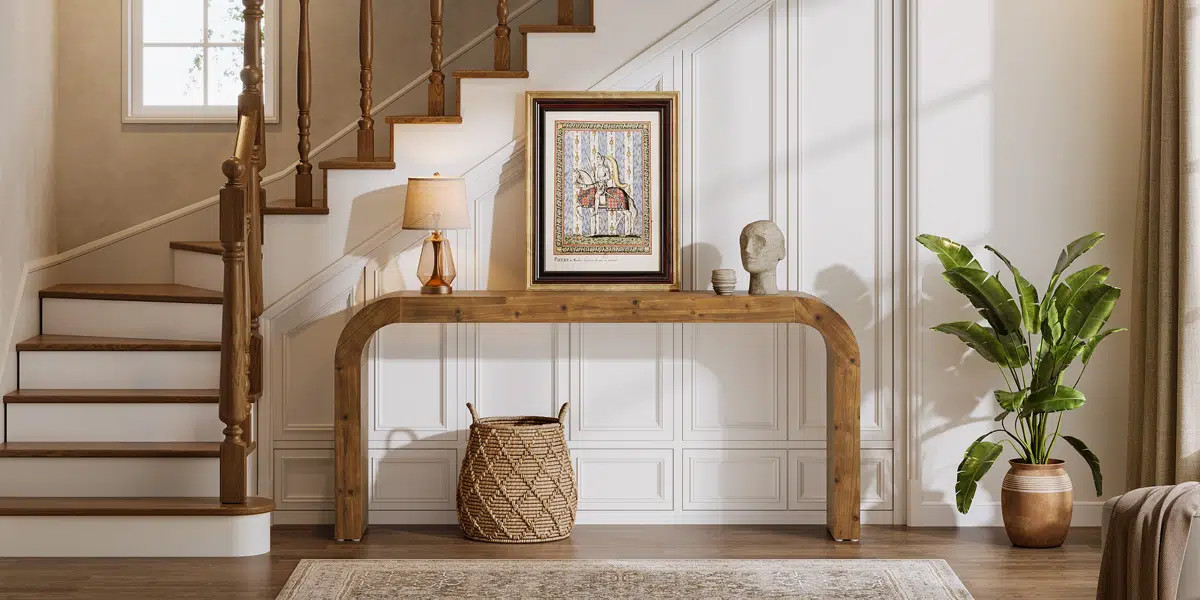 71" Solid Wood Curved Console Table for Entryway or Behind Sofa – Natural Finish | Wayfair North America