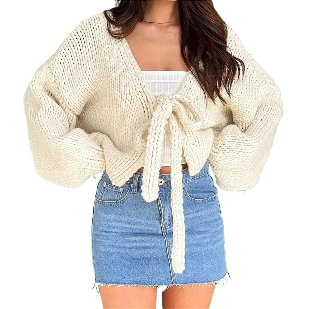 Knitted Cardigan Sweater 2025 Autumn Winter Long Sleeve Solid Lace Up Top Knitwear Female Outerwe... | Amazon (US)