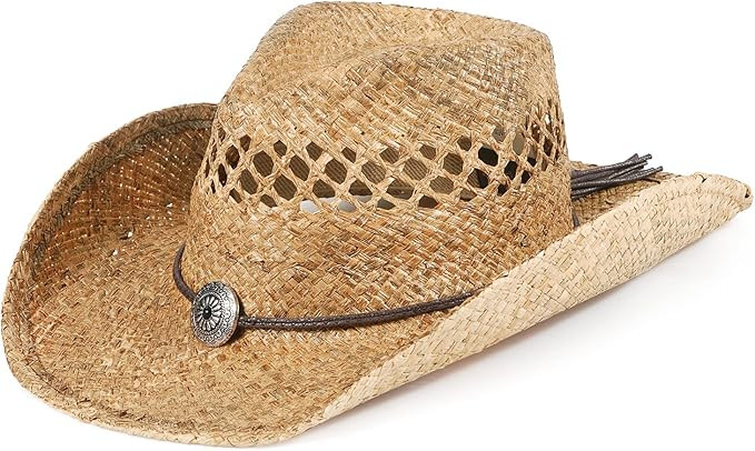 Straw Cowboy Hat Western Hats for Women Cowgirl Sun Beach Hat Summer Outback Shapeable Wide Brim | Amazon (US)